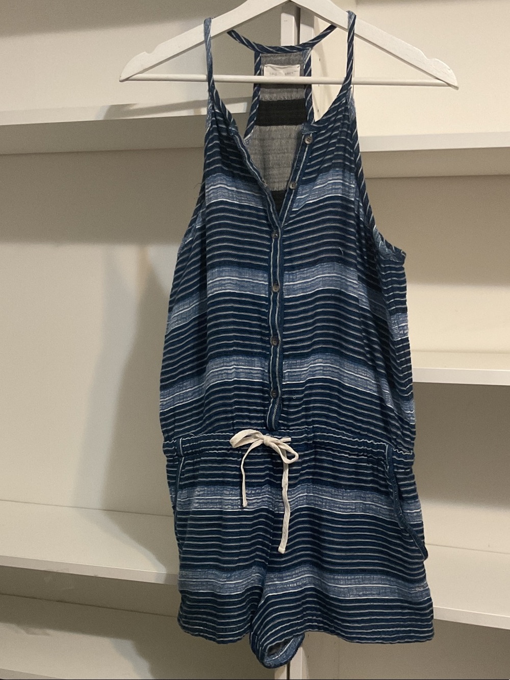 Lou & Grey Navy and White Striped Drawstring Romper - Picture 4 of 11